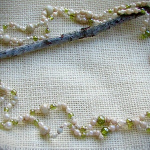 Cream and green glass beaded vintage necklace hand knotted image 4