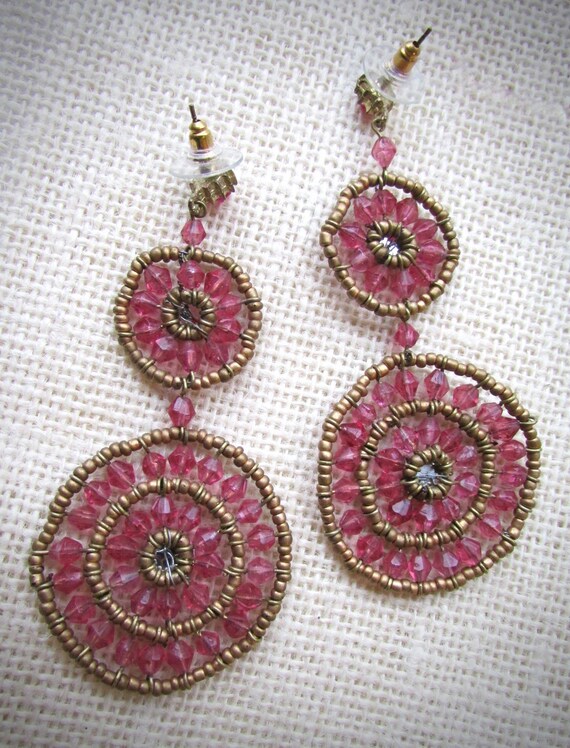Very long handcrafted vintage pink & gold beaded … - image 5