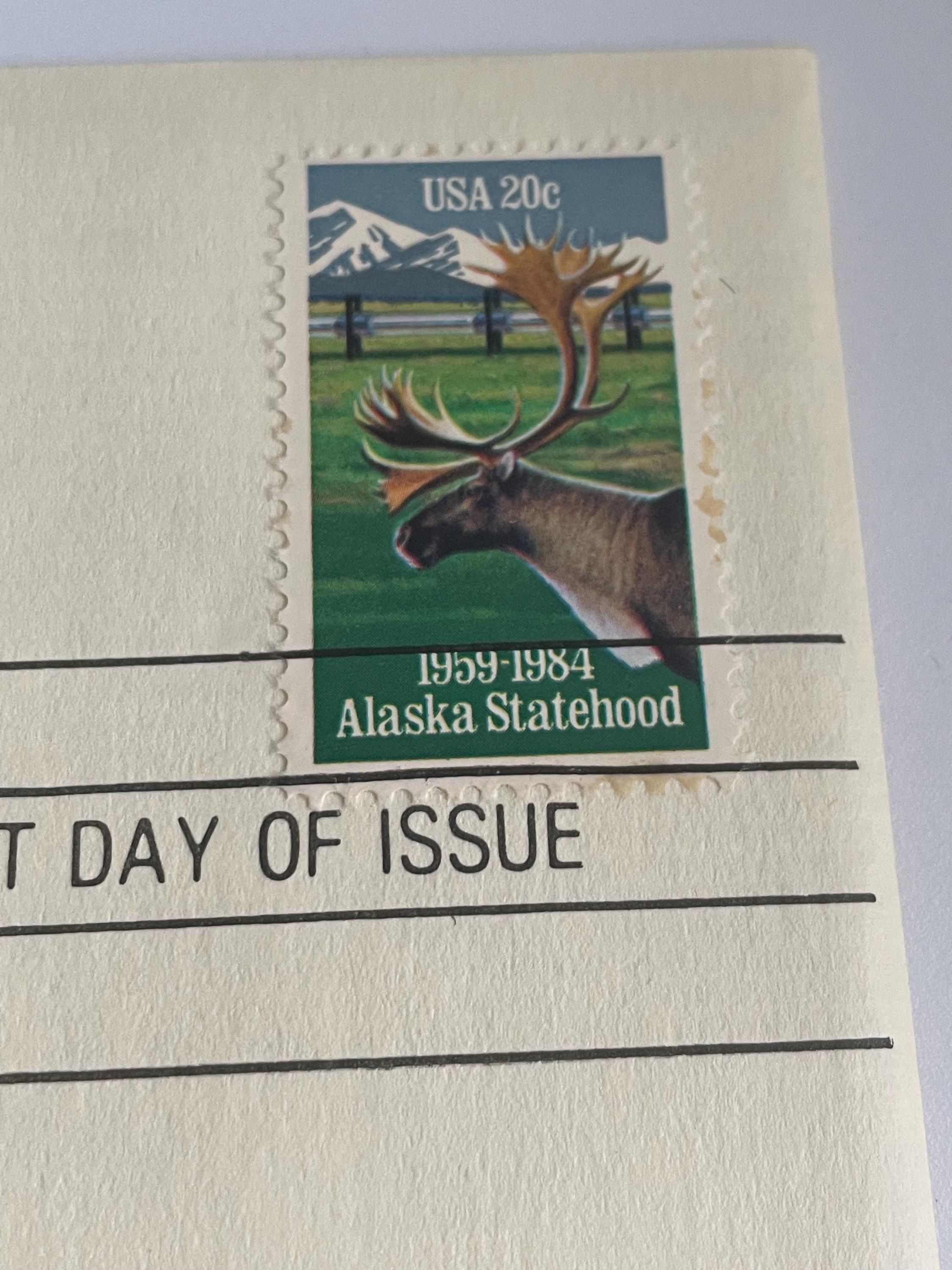 切手14 アラスカ州制 25 周年記念 発行初日 20 セント切手と 22K 金のレプリカ