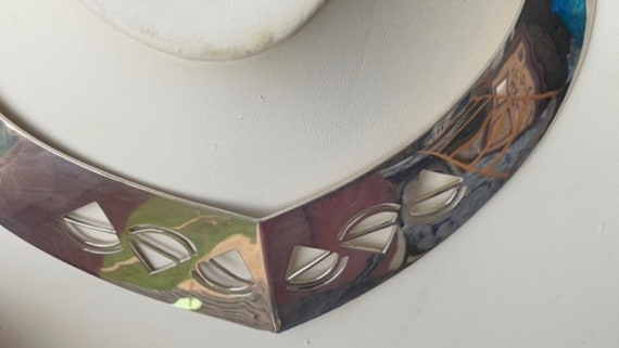 Silvertone with geometric pattern unique vintage … - image 2