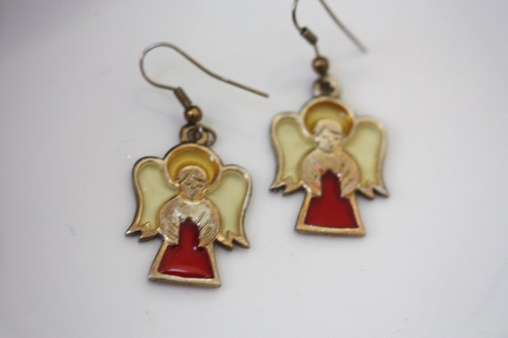Stunning vintage stained glass angel earrings - image 4
