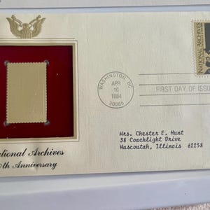 50° anniversario degli Archivi nazionali - francobollo da 20 centesimi e replica in oro 22K con scheda informativa - Postal Commemorative Assoc Great American Stamps