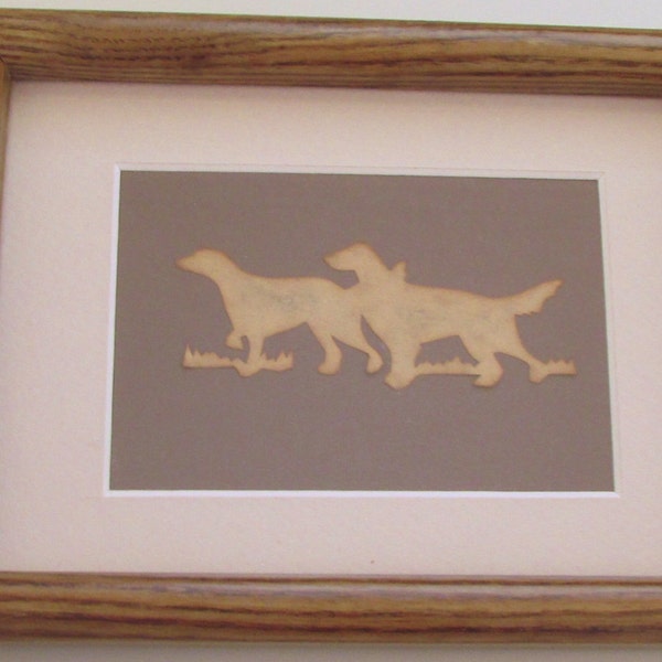 Vintage framed/matted silhouette art of dogs - SCHERENSCHNITTE which means German scissor cutting