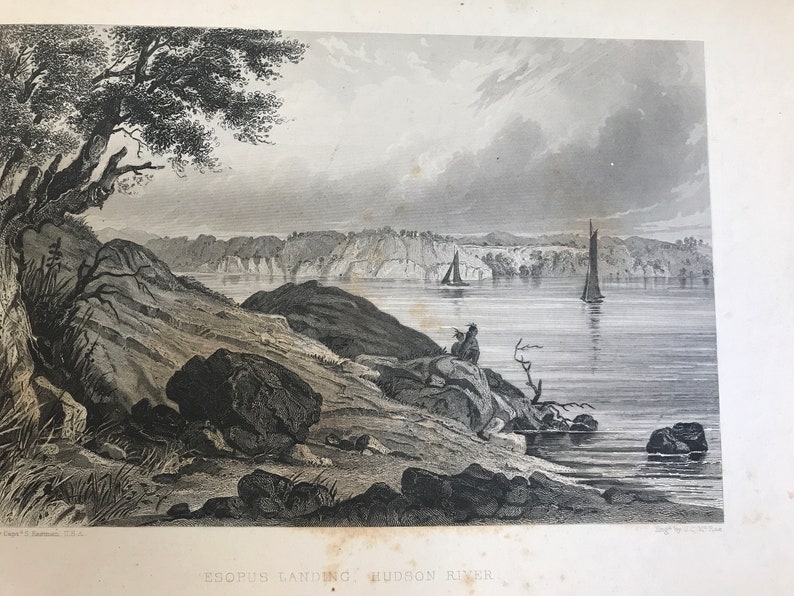 Very Rare Esopus Landing Hudson River by Captain S Eastman Etching print from the 1800/'s JC McRae