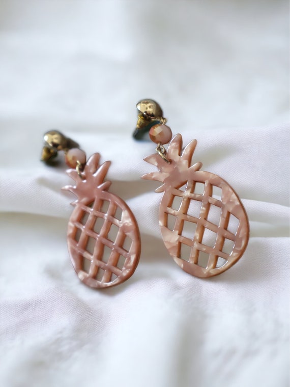 Pearlescent pineapple unique dangle earrings - image 2