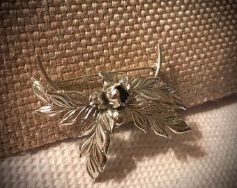 Signed Forstner Sterling - stunning sterling silver flower and leaves vintage pin