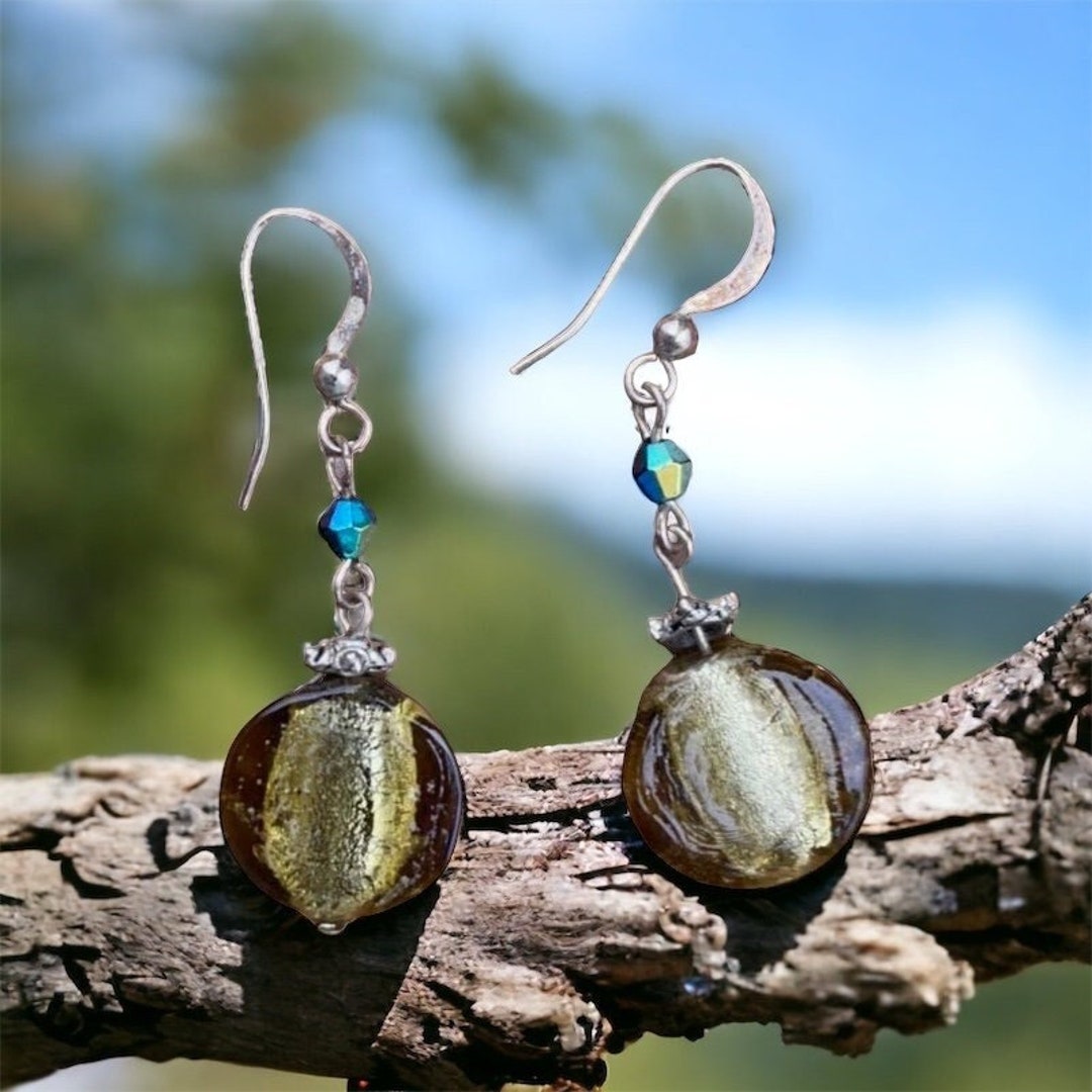 Boucles D'Oreilles Vintage Pendantes - Perles De Verre Facettées Bleues Et Strass - Style Rétro
