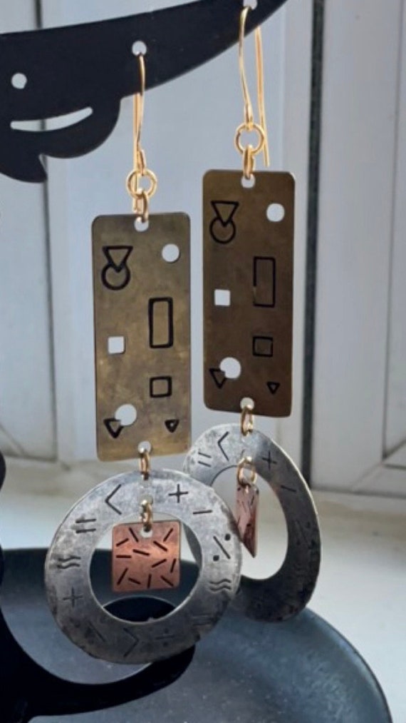 Stunning mixed metal geometric designed dangle ea… - image 5