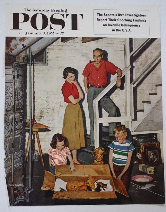 Saturday Evening Post - Original Cover - January 8, 1955 - Kittens