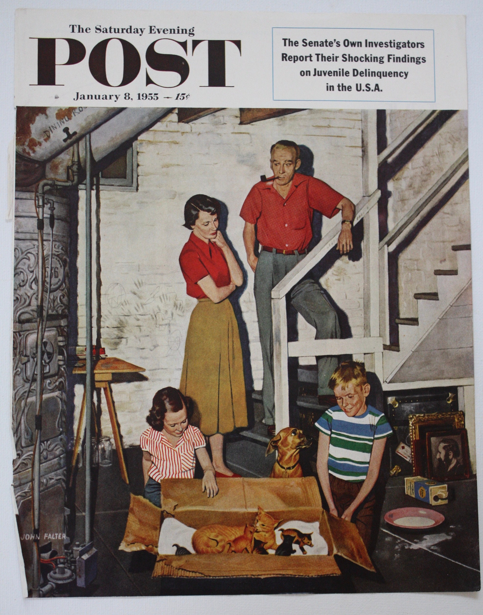 Saturday Evening Post - Original Cover - January 8, 1955 - Kittens