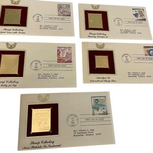 Selos comemorativos para colecionadores de selos - Selo do primeiro dia de emissão e réplica em ouro 22K com cartão de informações - American Philatelic Society, Ameripex