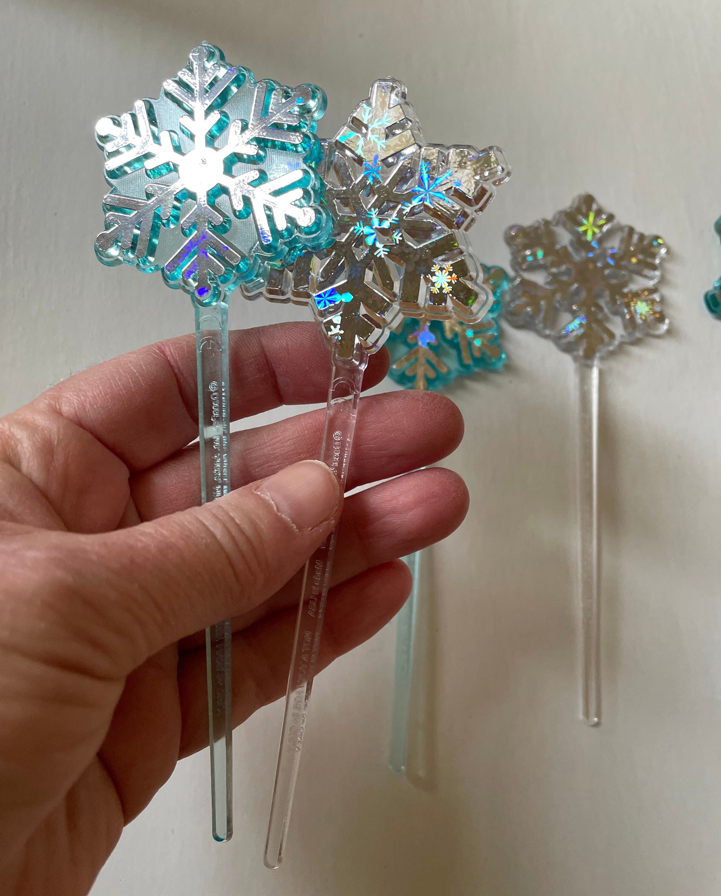 US$ 6.30 - Silver Snowflake Cake Topper Iridescent birthday Party