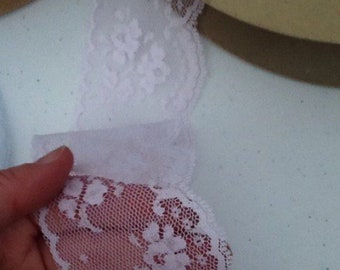 Wide vintage pink lace ribbon/lace/trim sheer… 1 and three-quarter inches wide - by the yard