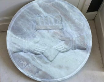 Irish Marble Art: Hand Carved Clasped Hands with Shamrock (2.5")