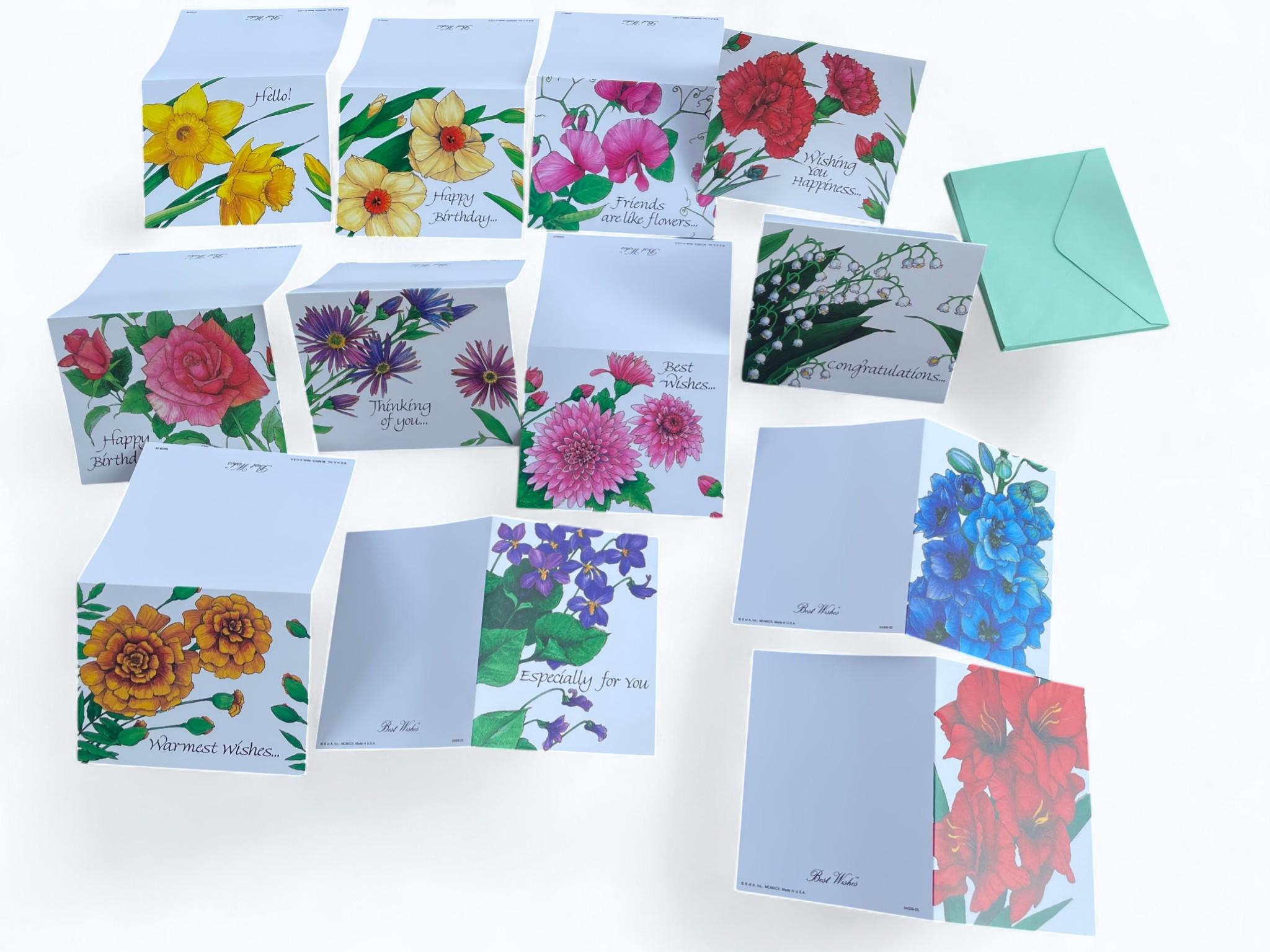 Vintage Style Floral Greeting Card Set of 12 With Envelopes, Botanical ...