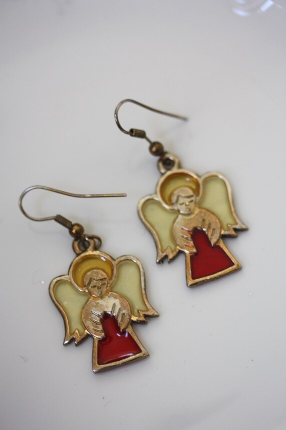 Stunning vintage stained glass angel earrings - image 5
