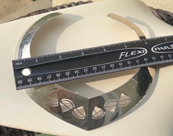 Silvertone with geometric pattern unique vintage … - image 6