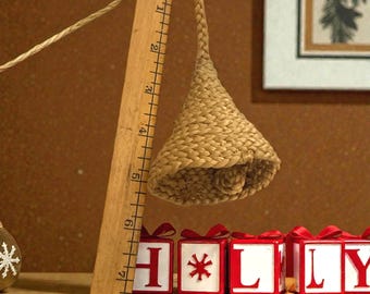 Vintage Handwoven Bell Christmas Ornament • Natural Material Holiday Decor • Rustic Straw Bell • Farmhouse Tree Ornament