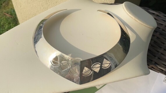 Silvertone with geometric pattern unique vintage … - image 4