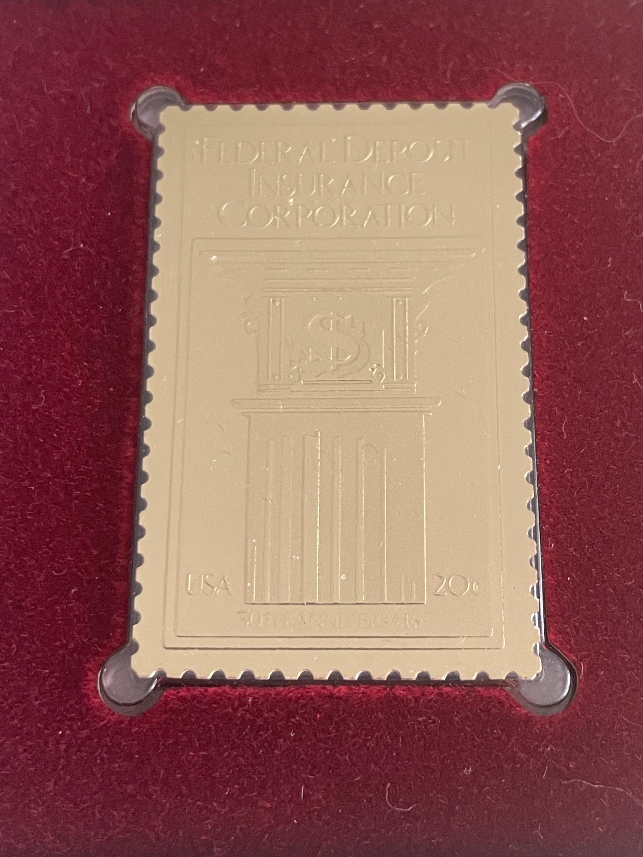 FDIC 連邦預金保険公社の 20 セント切手と 22K 金のレプリカおよび情報