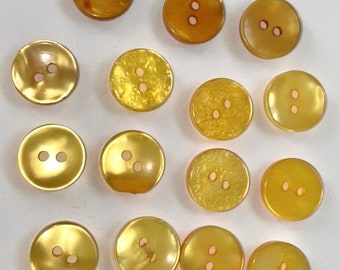 Lot De 6 Boutons Vintage Jaune Vif 26 Mm - Plastique Pour Couture Ou Déco