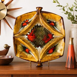 Very unique and rare Mid Century Modern (MCM) sectioned serving dish - signed Marcia of California Pottery - Numbered E604