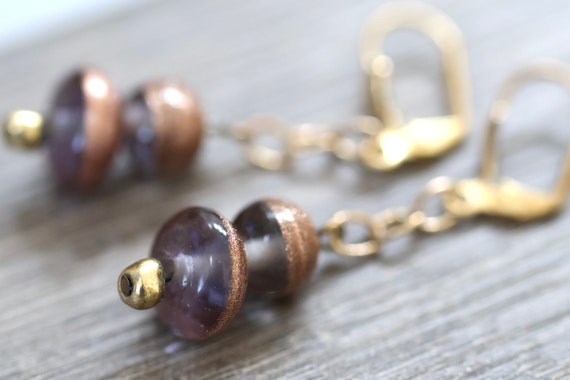 Deep purple and gently sparkled copper art glass … - image 1