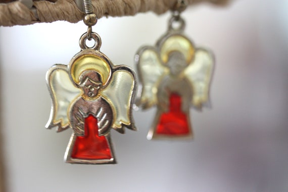 Stunning vintage stained glass angel earrings - image 6