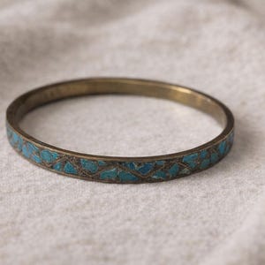 Vintage Brass Turquoise Bangle, Slim Stacking Bracelet, Southwestern Style, Minimalist Bracelet, Boho Jewelry Gift