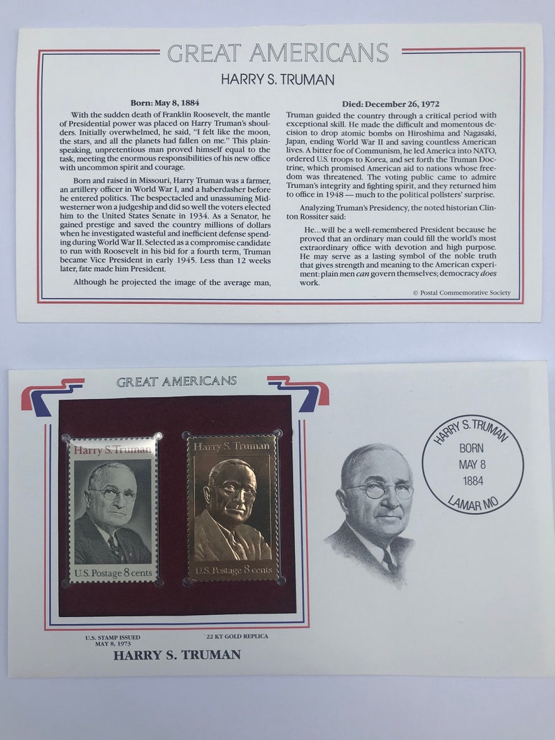1973 Harry S. Truman 8cent Stamp in Mint Condition & 22K Gold Etsy