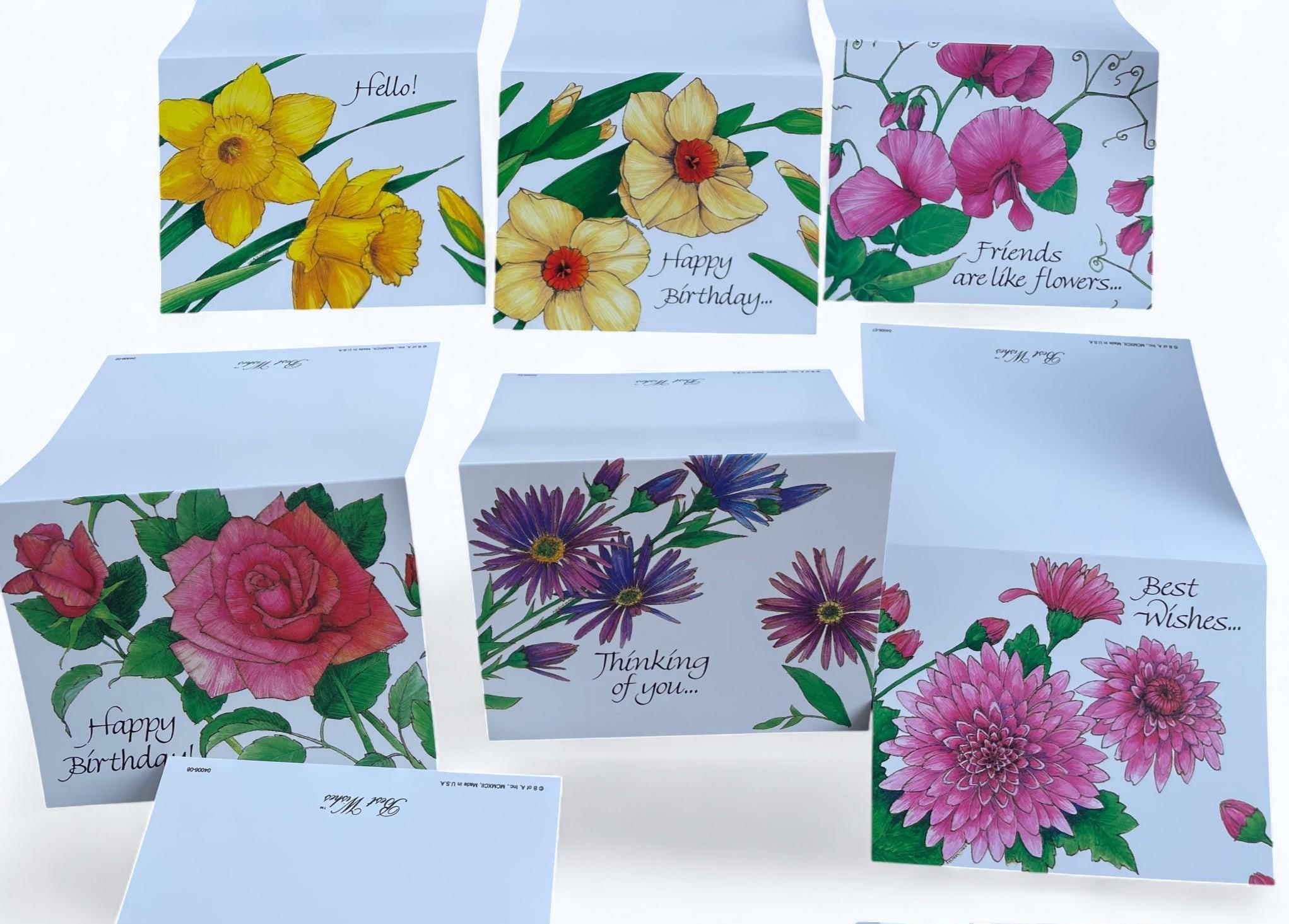 Vintage Style Floral Greeting Card Set of 12 With Envelopes, Botanical ...