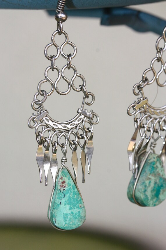 Stunning vintage dangle earrings - silver with wi… - image 5