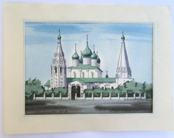 Original Watercolor painting - Russian Orthodox Church - Signed Ira Karpova -Yaroslarl 1996