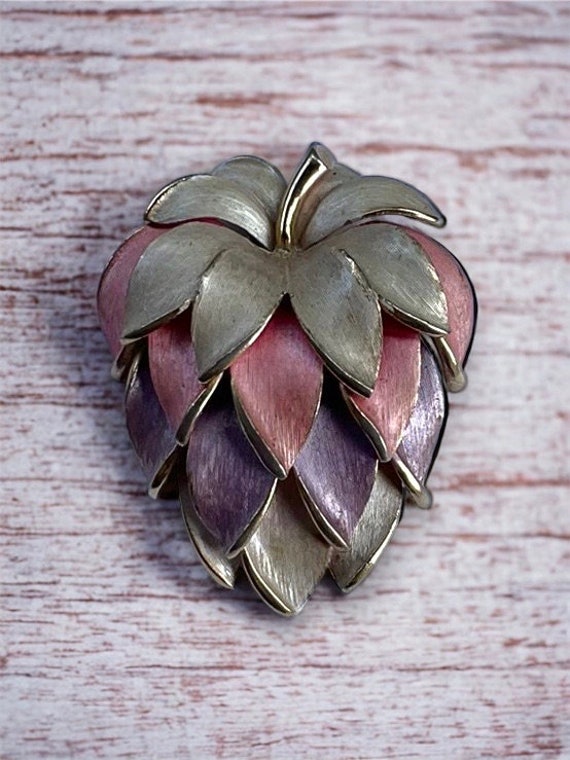 Pink and lilac vintage strawberry pin brooch - image 3
