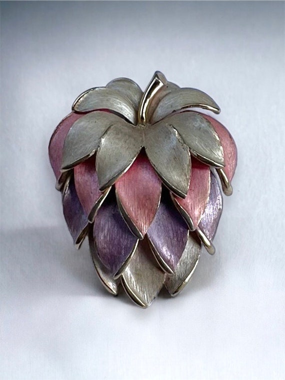 Pink and lilac vintage strawberry pin brooch - image 4