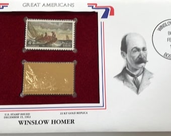 1962年ウィンスロー・ホーマー4セント切手（新品）と22K金レプリカ
