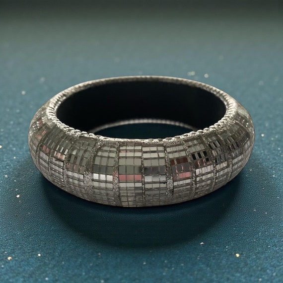 Unique Silver Mirror Square Bangle - Reflective D… - image 1