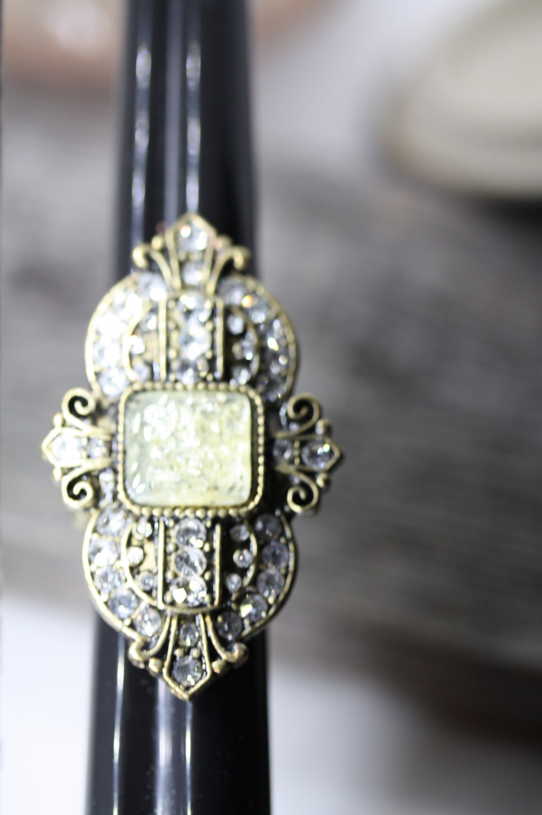 Costume Rectangular Rings Stunning Vintage Costume Jewelry Ring With Rhinestones - Etsy