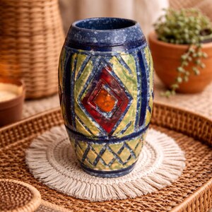 Vintage Mid Century Modern Italian Art Pottery Vase - Rossini? Lava glaze? Heavy Cut Ceramic Pottery - Made In Italy