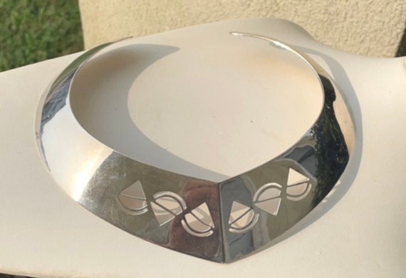 Silvertone with geometric pattern unique vintage … - image 1