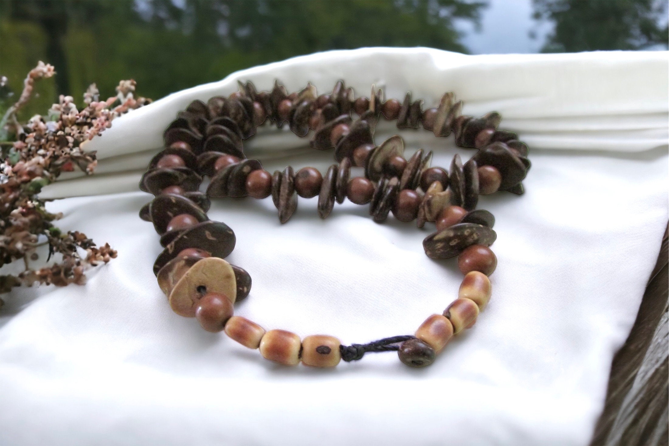 Collier En Bois Vintage - Bijou Occasion, Matière Verre (perles) - Style Bracelet