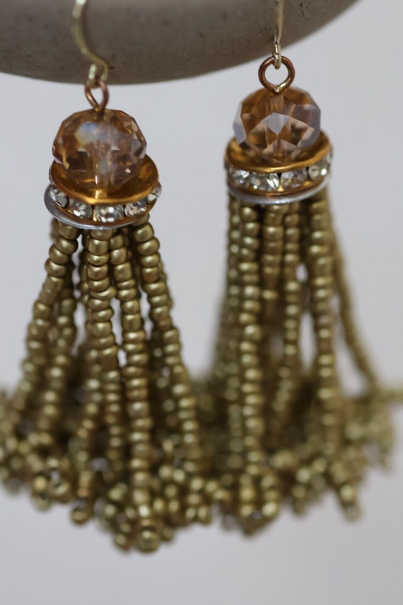 Stunning vintage beadwork gold tassel and crystal… - image 6
