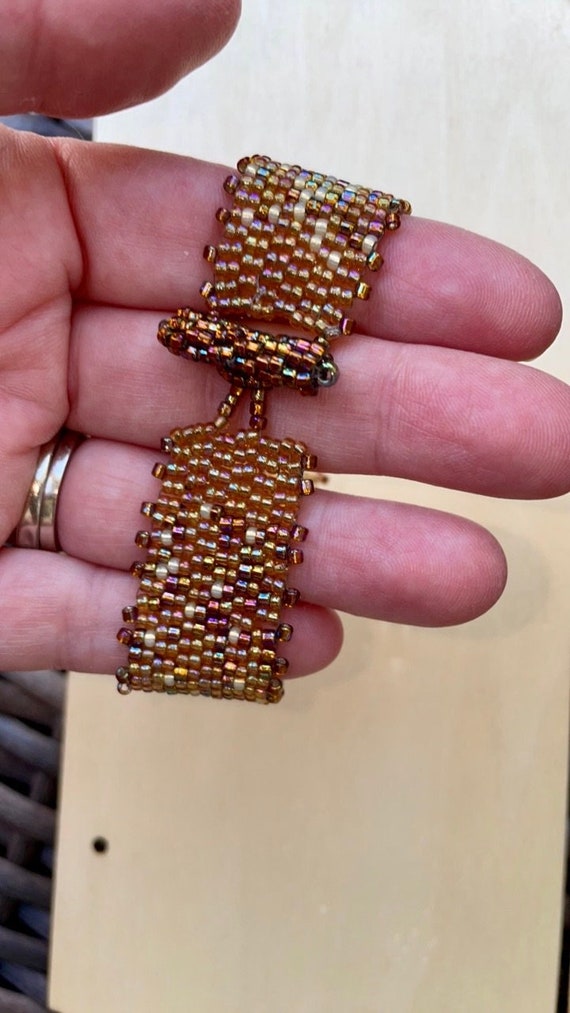 Stunning gold iridescent handmade beadwoven vintag