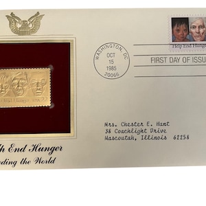 Feeding the World - Help End Hunger - Ersttagsmarke & 22K Gold Replica mit Infokarte - Post Gedenkgesellschaft