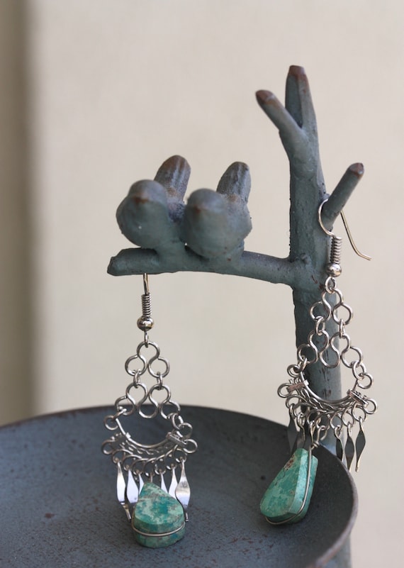 Stunning vintage dangle earrings - silver with wi… - image 2