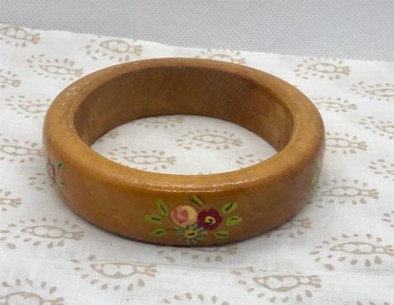 Vintage handmade/handpainted wooden vintage bangl… - image 5