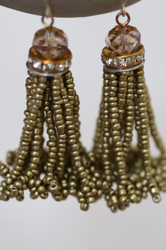 Stunning vintage beadwork gold tassel and crystal… - image 5