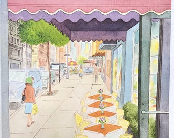 Vintage New Yorker Abdeckung 4. Juni 1984 Charles E Martin Cafe Sidewalk Szene Stadt Illustration Wanddekor