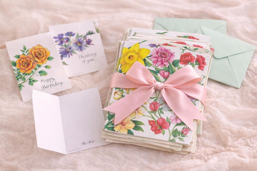 Vintage Style Floral Greeting Card Set of 12 With Envelopes, Botanical ...
