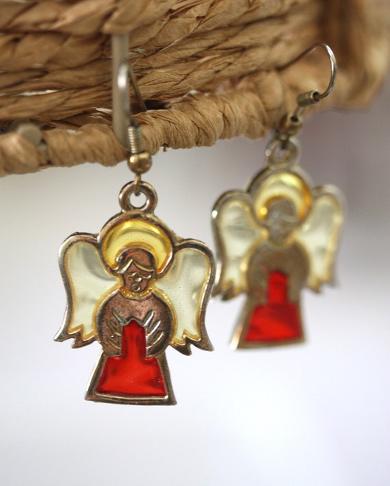 Stunning vintage stained glass angel earrings - image 8